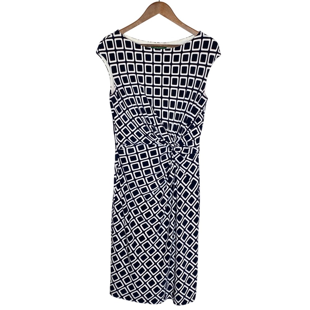 Lauren Ralph Lauren Womens Career Dress Size 10 Navy White Geometric Office Mod